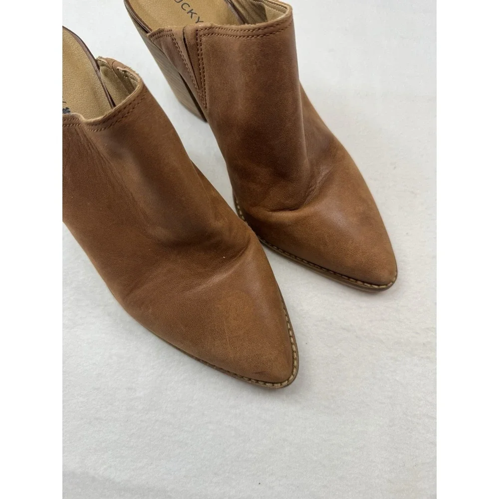 Lucky Brand Leather Heels 8.5 Brown Slip On Boho Western Cowgirl - Picture 3 of 9